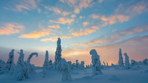 Clouds over snow covered trees in Finland Video stock 103169985