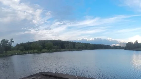 Clouds Over Summer Park With A Pond Timelapse Stock Footage 82051364