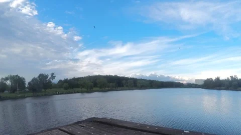 Clouds Over Summer Park With Pond Timelapse Stock Footage 82053432