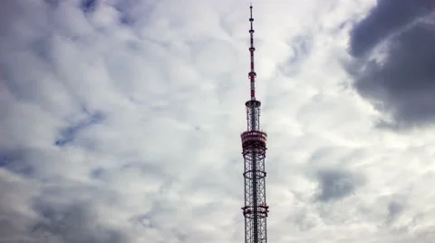 Clouds over television tower. Timelapse 4k Stock Footage 59941358