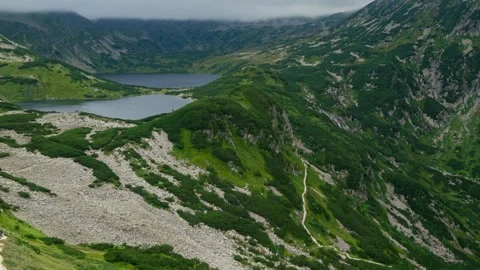 Clouds Over Tranquil Tatra Lake - Green Mountains Timelapse Stock Footage 308188670