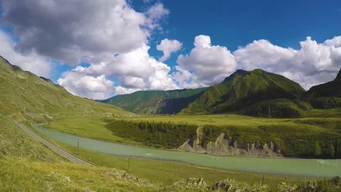 Clouds over the valley of the river Chuya, Altai, Siberia. Russia. Stock Footage 79356294