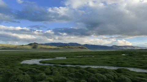Clouds over the valley of the Tolbo, Mongolia. Full HD Stock Footage 94647852