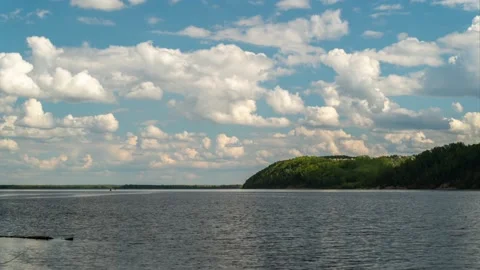 Clouds over the Volga river Stock Footage 132458080
