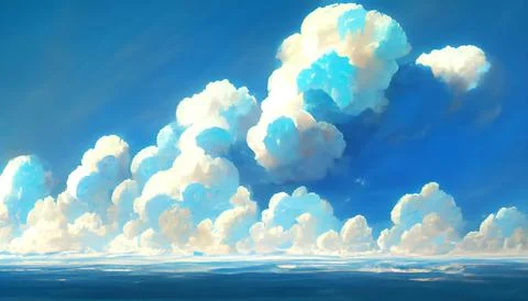 Clouds over water, a smooth transition of the horizon, made with watercolors. Stockillustratie