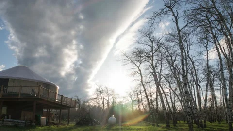 Clouds over yurt timelapse slider Stock Footage 167068964
