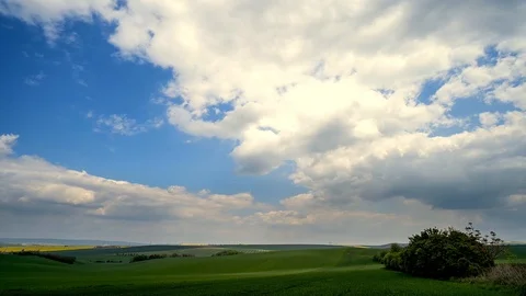 Clouds passing above rural fields in South Moravia. Stock Footage 107972326