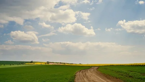 Clouds passing above rural fields in South Moravia. Video stock 107972644