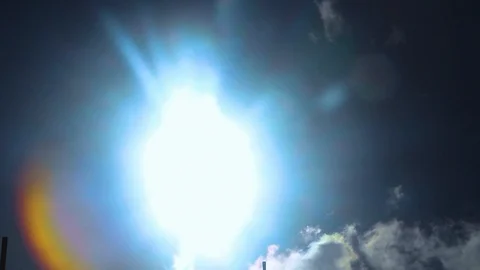 Clouds passing front of the sun and creating a rainbow color effect 库存影片 123405890