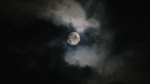 Clouds passing Moon in dark night sky. Stock Footage 218298684