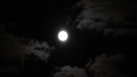Clouds passing by in a night with a bright full moon Stock Footage 168153678