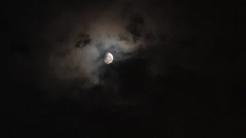 Clouds Passing Over Bright October Moon Video stock 93852766