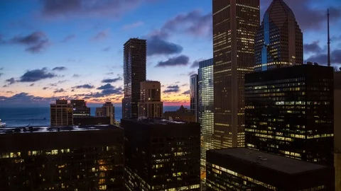 Clouds Passing Over Buildings in Downtown Chicago at Dawn Video stock 76644697