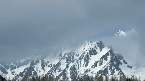 Clouds passing over high mountains covered with snow. Stock Footage 88352561