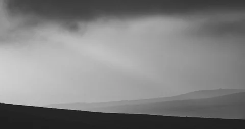 Clouds passing over the Preseli Hills Pembrokeshire black and white timelapse Stock Footage 88434326