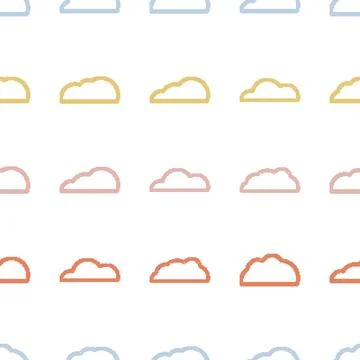 Clouds Pixel Outline Seamless Pattern. Vector seamless dithering pixel styl.. Stock Illustration