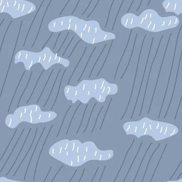 Clouds with rain on a blue background. Seamless pattern. Scandinavian style.  Stockillustratie