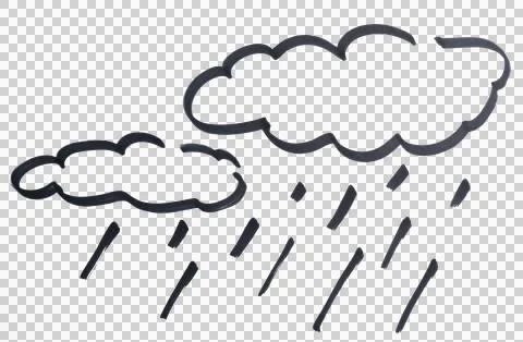 Clouds with rain falling drawn with black marker Stock Illustration