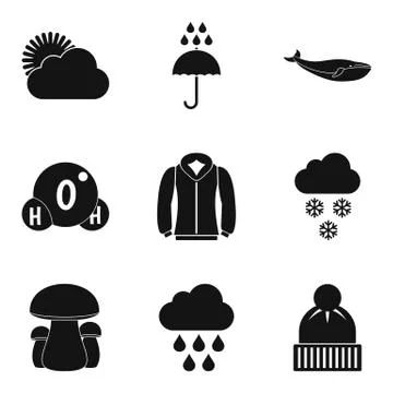 Clouds of rain icon set, simple style Stock Illustration