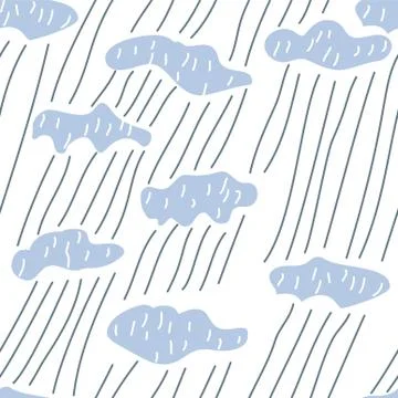 Clouds with rain on a white background. Seamless pattern. Scandinavian style. Illustrazione stock