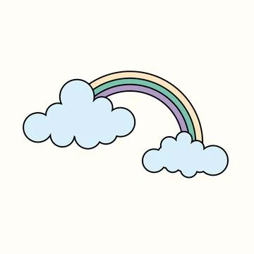 Clouds with a rainbow drawn in doodle style. Stock Illustration