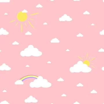 Clouds Rainbows and Sun Cute Seamless Pattern Stock Illustration