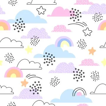 Clouds with rainbows Stock Illustration