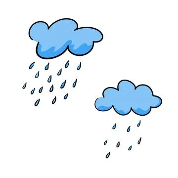 Clouds with raindrops in hand-drawn style, concept about a rainy season Illustrazione stock