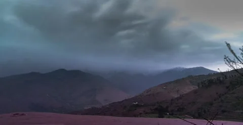 Clouds, raining, mountains, trees, timelapse Stock Footage 247136238