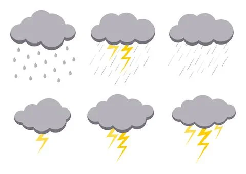 Clouds with rainy weather icon set isolated on white background. Stock Illustration