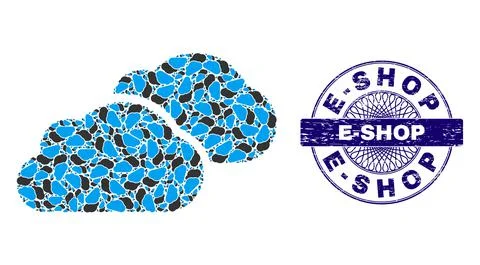 Clouds Recursion Composition of Clouds Items and Distress E-Shop Round Guilloche Illustrazione stock