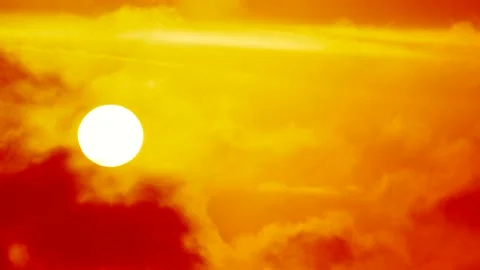 Clouds, red golden sky and white sun at sunrise - sky background - Real Time Stock Footage 152563678