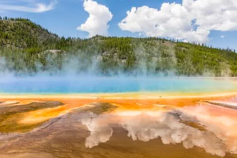 Clouds Reflected in Grand Prismatic Spring Stock Photos