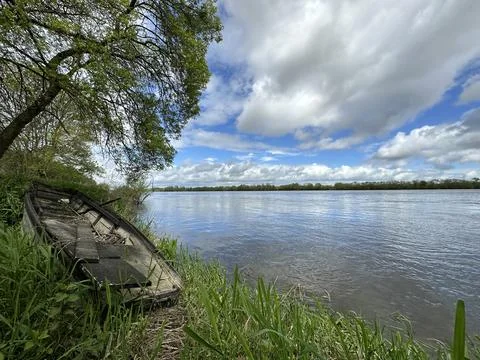Clouds reflected at Loire river in the Loire valley in France, Europe Stock Photos