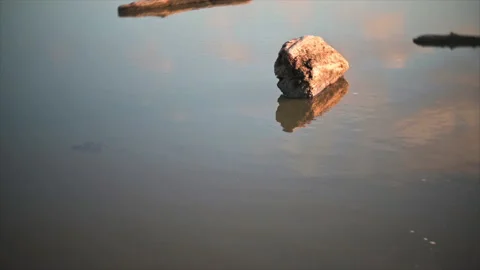 Clouds reflected in puddle at the beach, with driftwood. Partially blurred focus Stock Footage 144565978