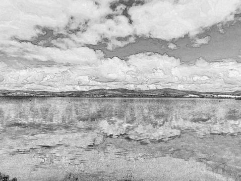 Clouds reflection in water background. Beautiful cumulus clouds reflected i.. Stock Illustration