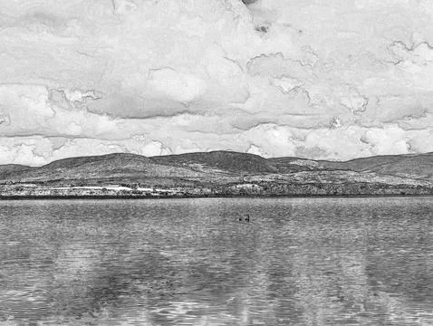 Clouds reflection in water background. Beautiful cumulus clouds reflected i.. Stock Illustration