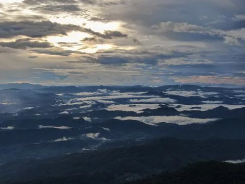 Clouds Resting around the Mountains in Chiang Mai, Thailand - AERIAL Stock Photos