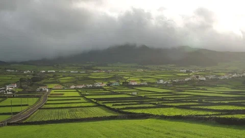 Clouds Roll Over Mountain Green Cattle Farm Patchwork Fields, Santa Barbara Stock Footage 89054767