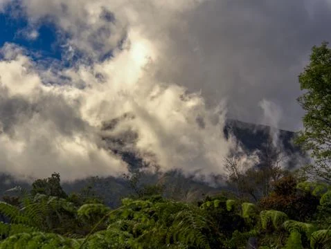 Clouds rolling down from the top of Iguaque mountain at the central region of Stock Photos