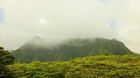 Clouds Rolling Over Green Kauai Mountains, Time Lapse 2 Stock Footage 101706099