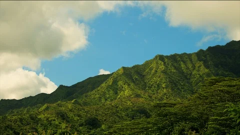 Clouds Rolling Over Green Kauai Mountains, Time Lapse 1 Stock Footage 101706110
