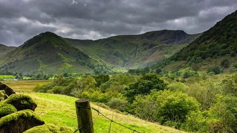Clouds rolling over Lake District hills Stock Footage 144332094