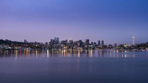 Clouds rolling over Lake Union at Sunrise in Seattle	 Stock Footage 99269336