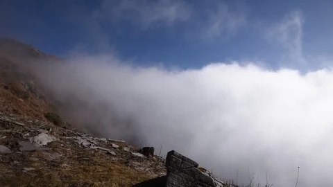 Clouds Rolling Over Mountain Peak On Mardi Himal Trek Nepal Stock Footage 80615084