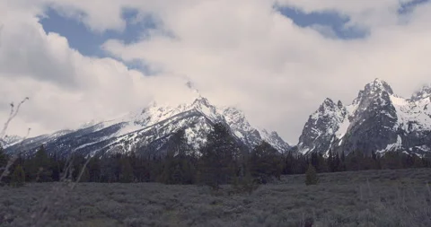 Clouds Rolling Over Snowy Grand Teton Peaks Stock Footage 347219862