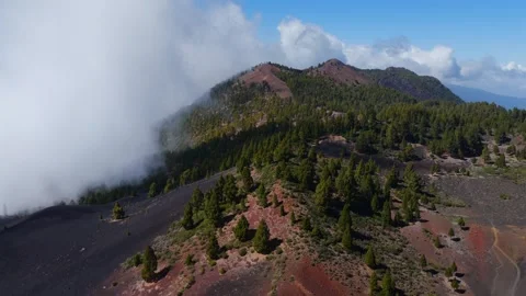 Clouds rolling in over Volcanic Craters in the Canary Islands Stock Footage 335804829