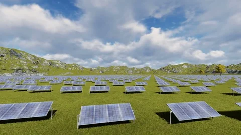 Clouds Running Over Farm Of Solar Pannels Stock Footage 72642079