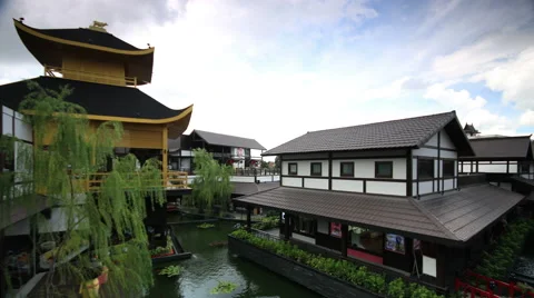 Clouds running over  Japan old style city, time lapse 4k 4096x2304. Stock Footage 43249024