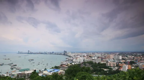 Clouds running over Pattaya sea beach city Thailand,Time lapse. Stock Footage 45457714
